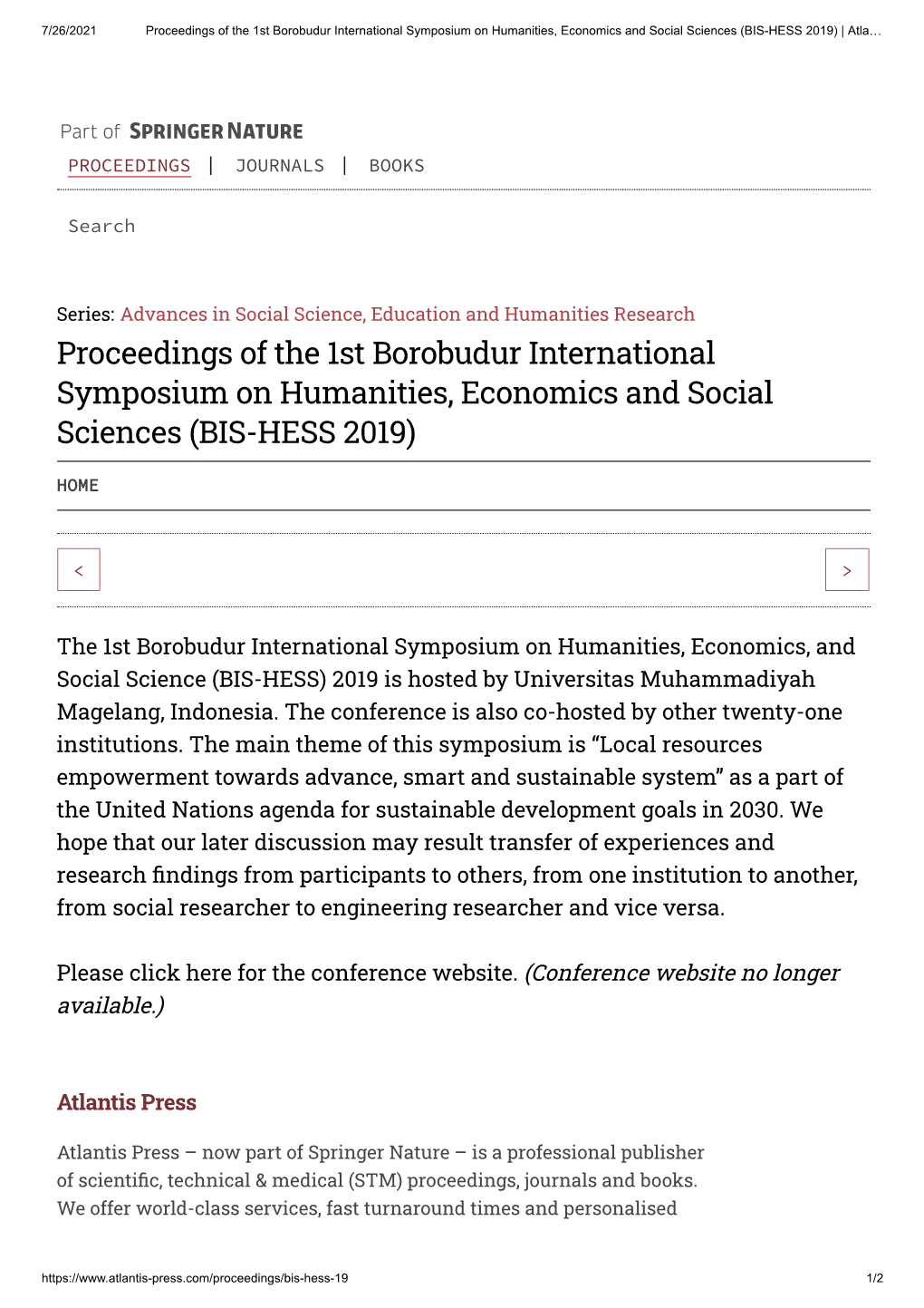 Proceedings of the 1St Borobudur International Symposium on Humanities, Economics and Social Sciences (BIS-HESS 2019) | Atla…