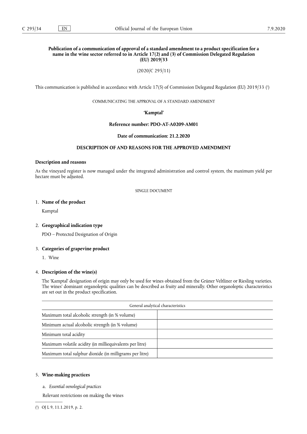 Publication of a Communication of Approval of a Standard Amendment