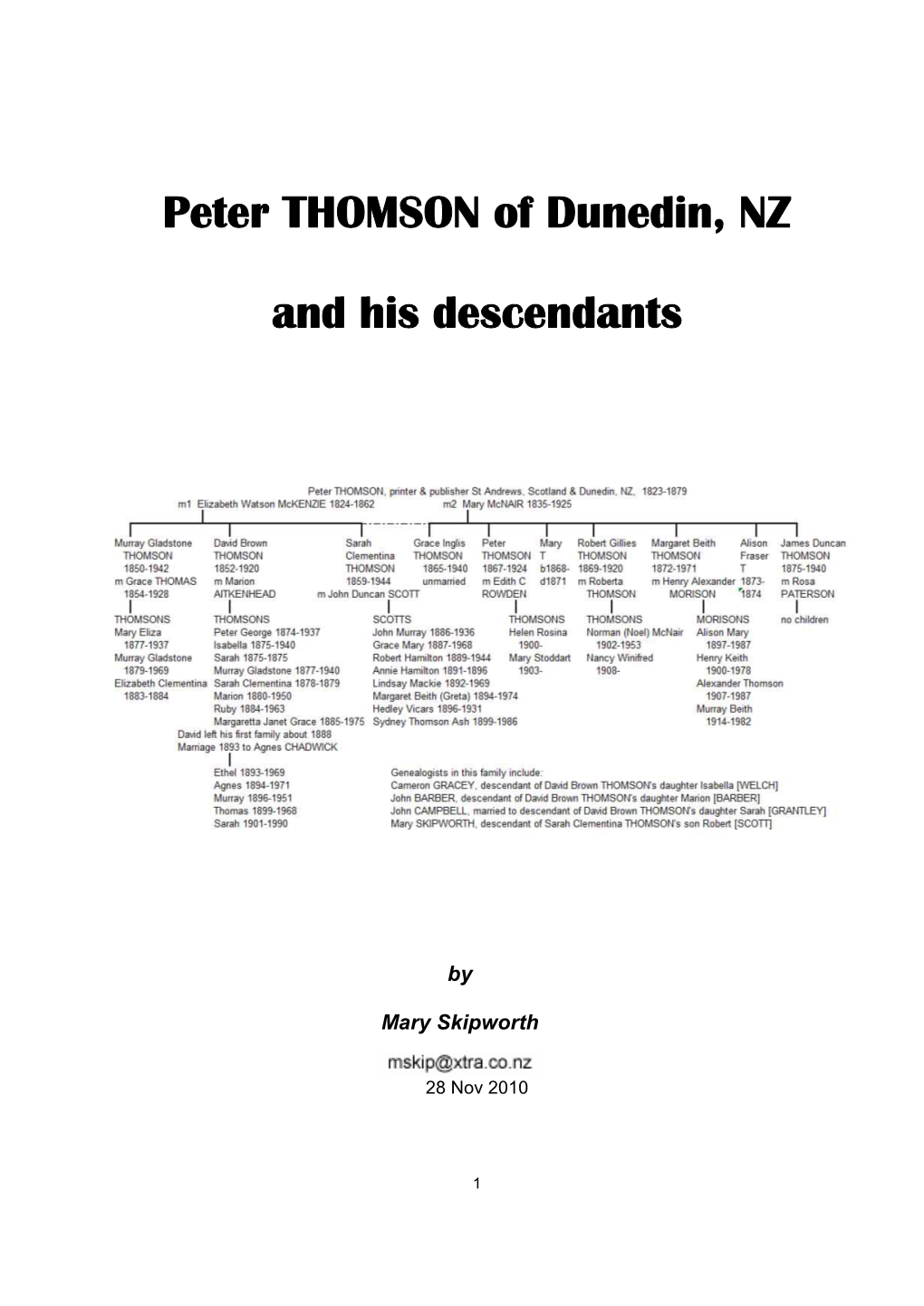 Peter THOMSON of Dunedin, NZ and His Descendants