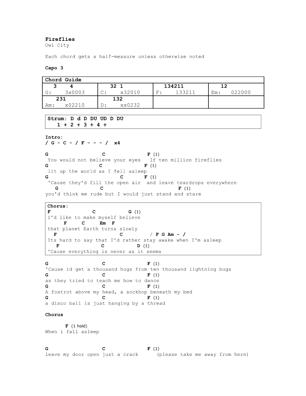 Each Chord Gets a Half-Measure Unless Otherwise Noted