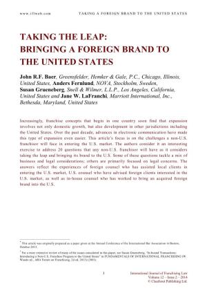 Bringing a Foreign Brand to the United States