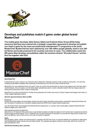Develops and Publishes Match-3 Game Under Global Brand Masterchef