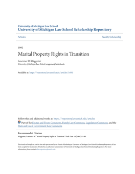 Marital Property Rights in Transition Lawrence W