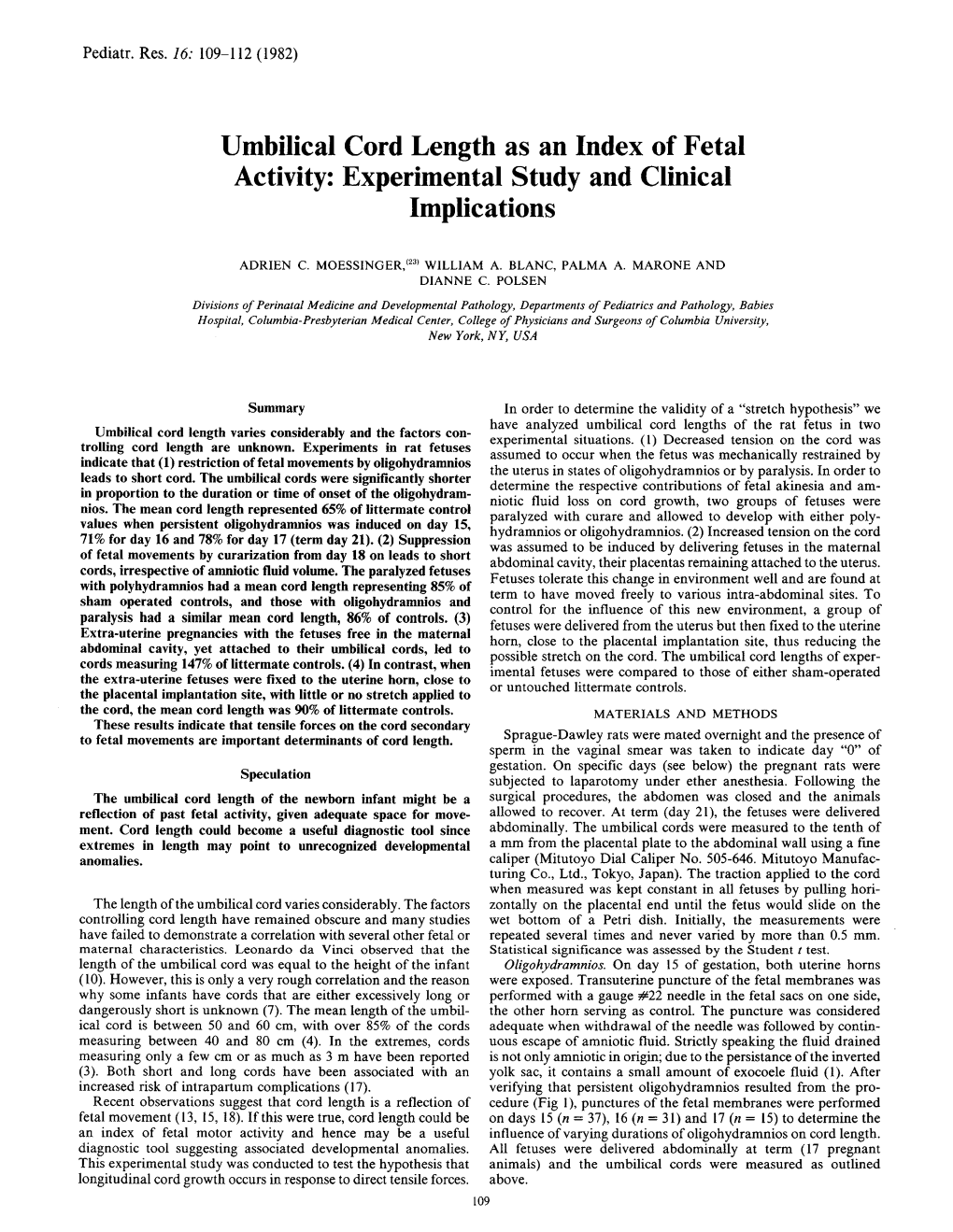 Umbilical Cord Length As an Index of Fetal Activity: Experimental Study and Clinical Implications