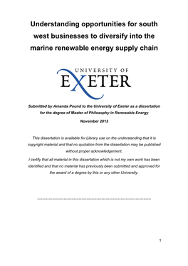 Understanding Opportunities for South West Businesses to Diversify Into the Marine Renewable Energy Supply Chain