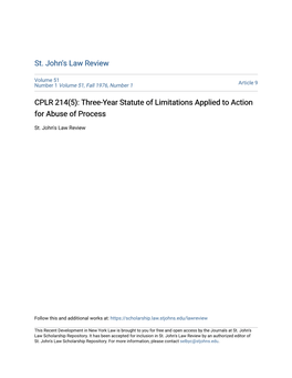 CPLR 214(5): Three-Year Statute of Limitations Applied to Action for Abuse of Process