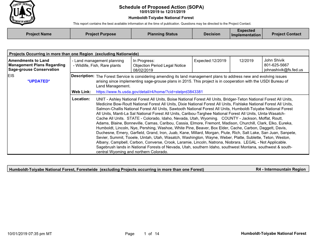 Schedule of Proposed Action (SOPA)