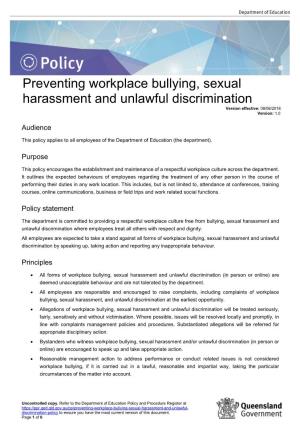 Preventing Workplace Bullying, Sexual Harassment and Unlawful