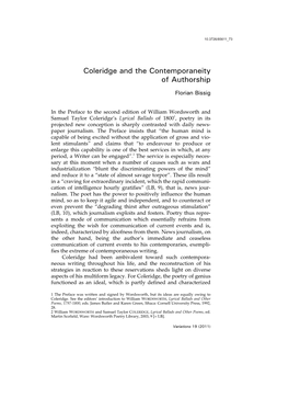 Coleridge and the Contemporaneity of Authorship