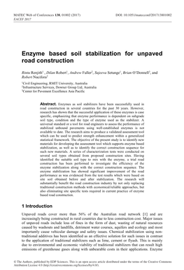 Enzyme Based Soil Stabilization for Unpaved Road Construction