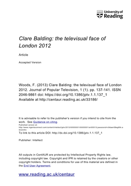 Clare Balding: the Televisual Face of London 2012