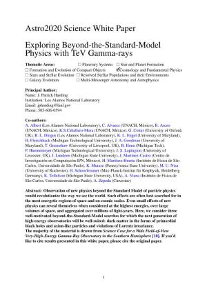 Astro2020 Science White Paper Exploring Beyond-The-Standard-Model Physics with Tev Gamma-Rays