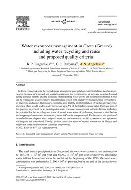 Water Resources Management in Crete (Greece) Including Water Recycling and Reuse and Proposed Quality Criteria A, B a K.P