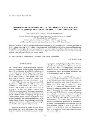 Establishment and Development of the Catherine’S Moss Atrichum Undulatum (Hedw.) P