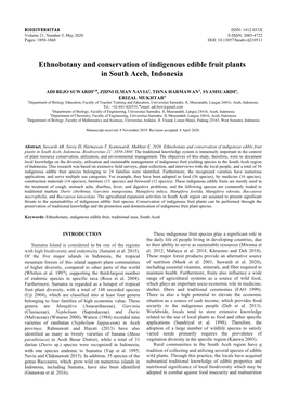 Ethnobotany and Conservation of Indigenous Edible Fruit Plants in South Aceh, Indonesia