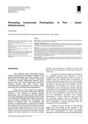 Promoting Community Participation in Peri - Urban Infrastructures
