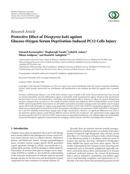 Protective Effect of Diospyros Kaki Against Glucose-Oxygen-Serum Deprivation-Induced PC12 Cells Injury