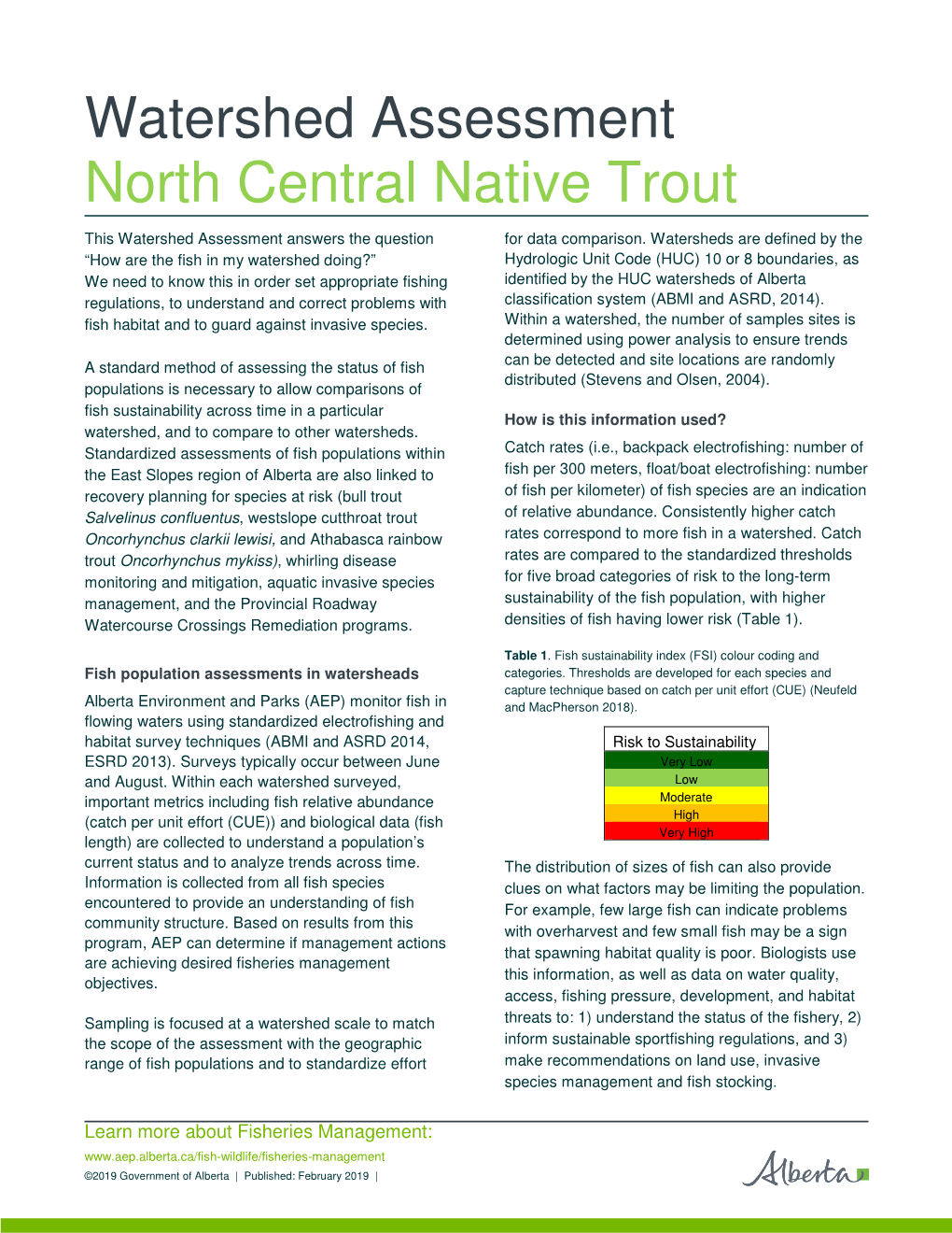 Watershed Assessment North Central Native Trout