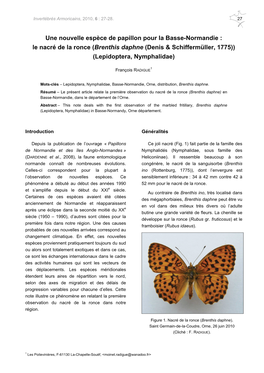Une Nouvelle Espèce De Papillon Pour La Basse-Normandie : Le Nacré De La Ronce (Brenthis Daphne (Denis & Schiffermüller, 1775)) (Lepidoptera, Nymphalidae)