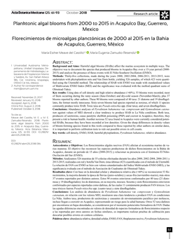 Planktonic Algal Blooms from 2000 to 2015 in Acapulco