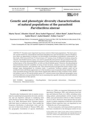 Genetic and Phenotypic Diversity Characterization of Natural Populations of the Parasitoid Parvilucifera Sinerae