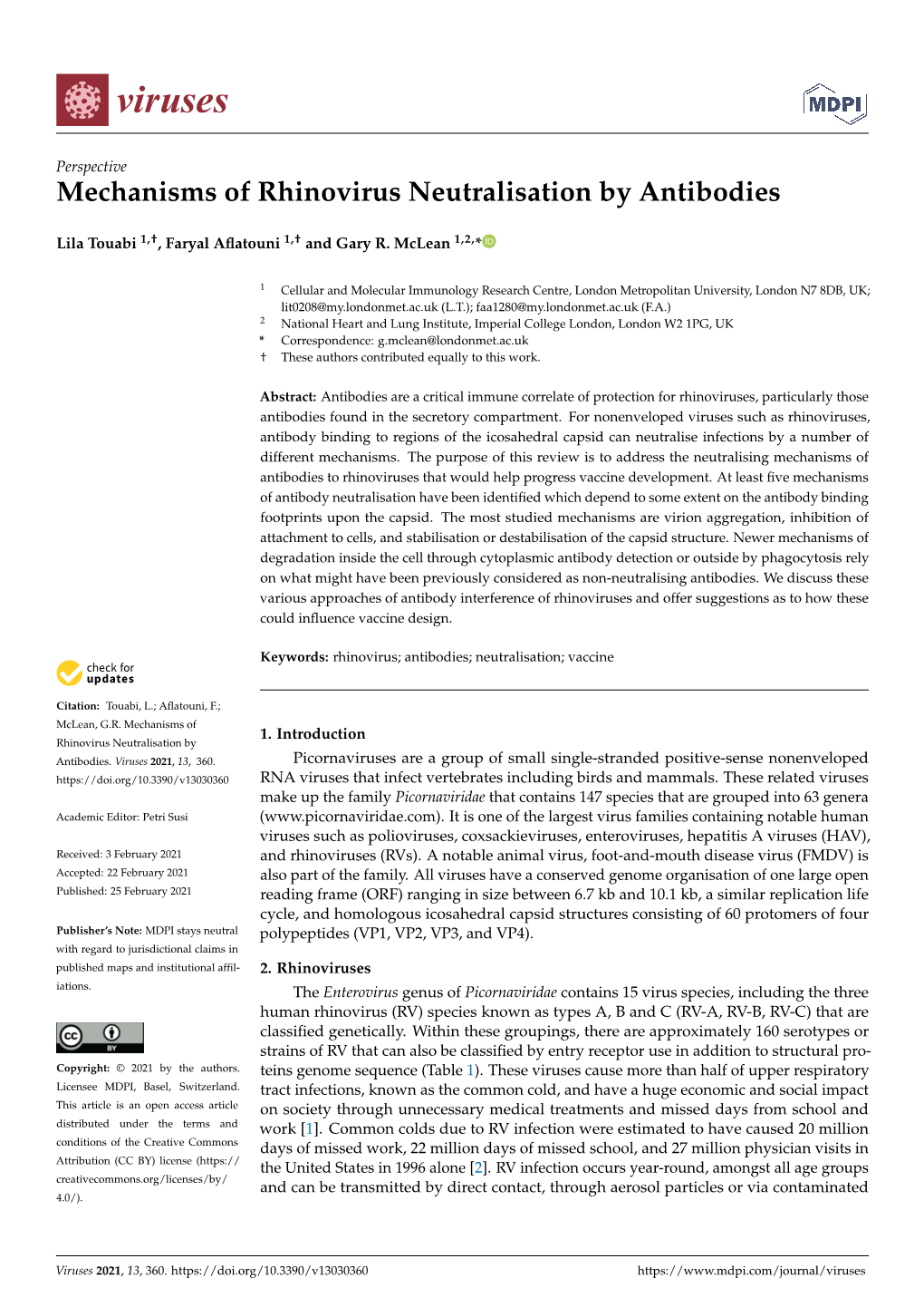 Mechanisms of Rhinovirus Neutralisation by Antibodies