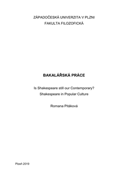 Shakespeare in Popular Culture Romana Pitáková