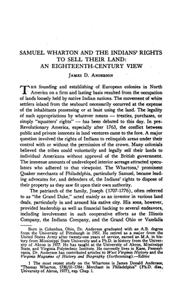 SAMUEL WHARTON and the INDIANS'rights to SELL THEIR LAND: an EIGHTEENTH-CENTURY VIEW James D