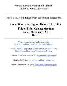 Khachigian, Kenneth L.: Files Folder Title: Cabinet Meetings [Notes] (February 1981) Box: 1