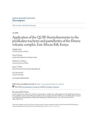 Application of the Quilf Thermobarometer to the Peralkaline Trachytes and Pantellerites of the Eburru Volcanic Complex, East African Rift, Kenya