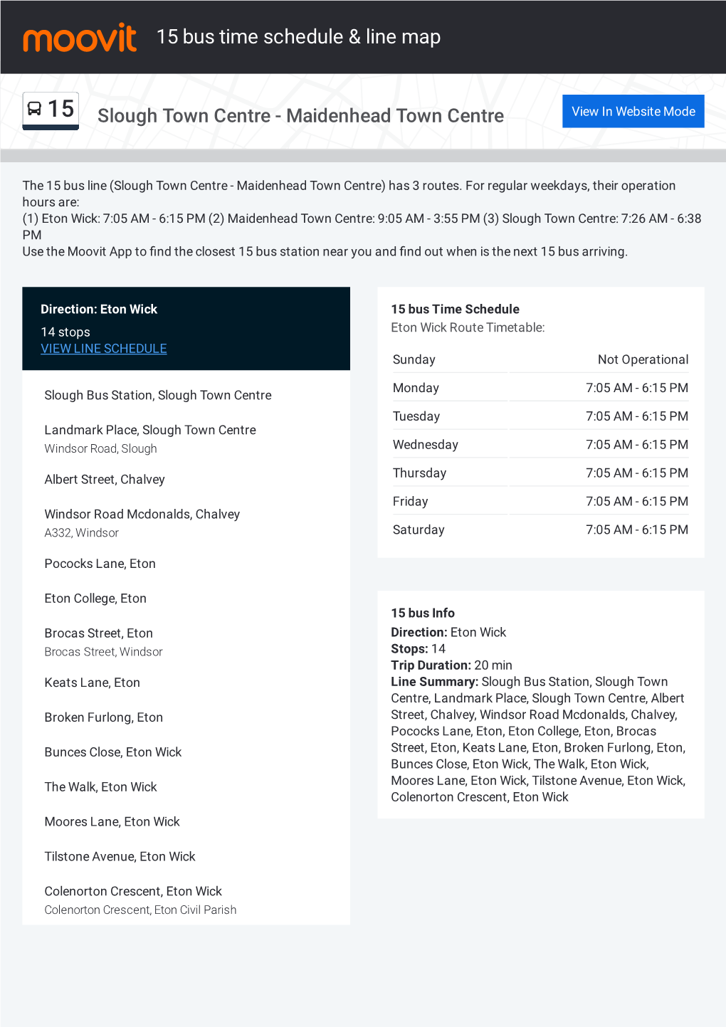 15 Bus Time Schedule & Line Route