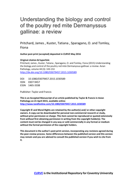 Understanding the Biology and Control of the Poultry Red Mite Dermanyssus Gallinae: a Review