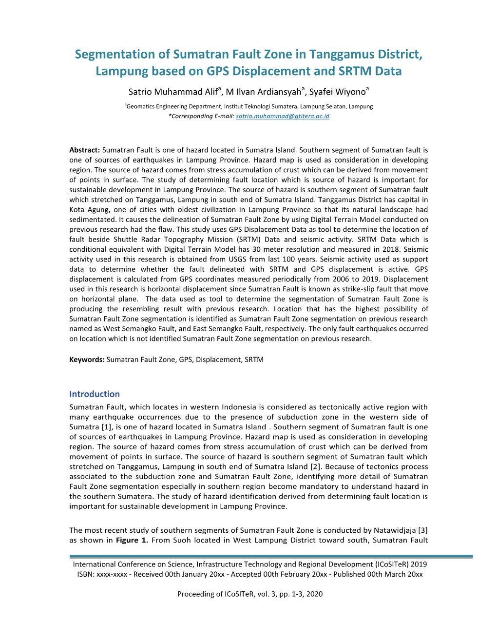 Segmentation of Sumatran Fault Zone in Tanggamus District, Lampung