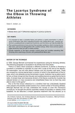 The Lacertus Syndrome of the Elbow in Throwing Athletes