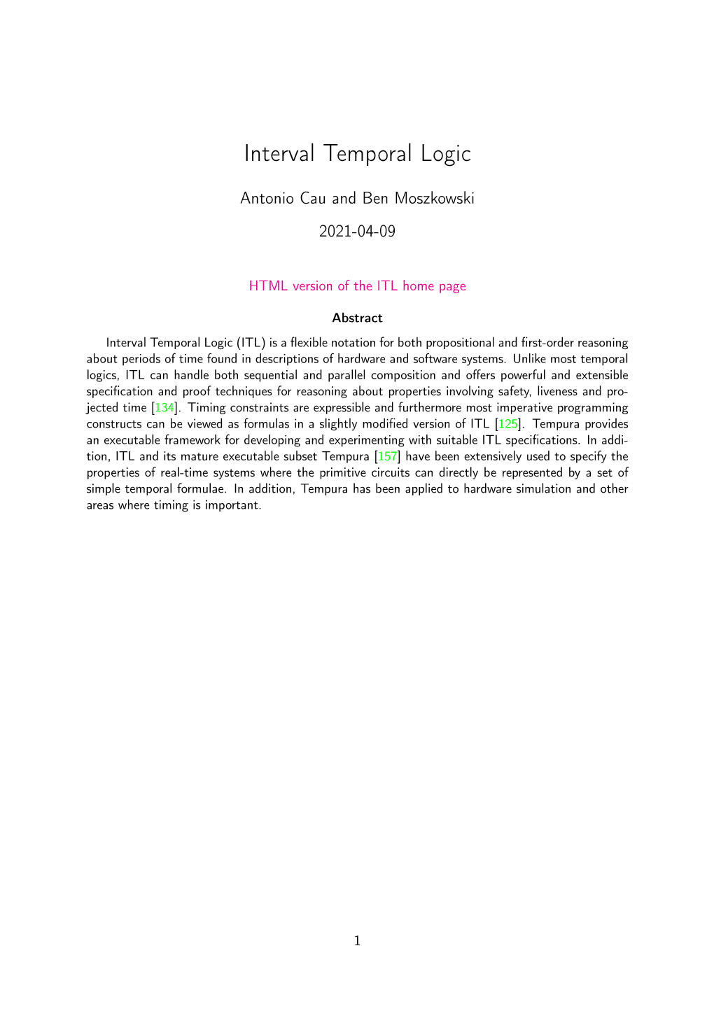 Interval Temporal Logic