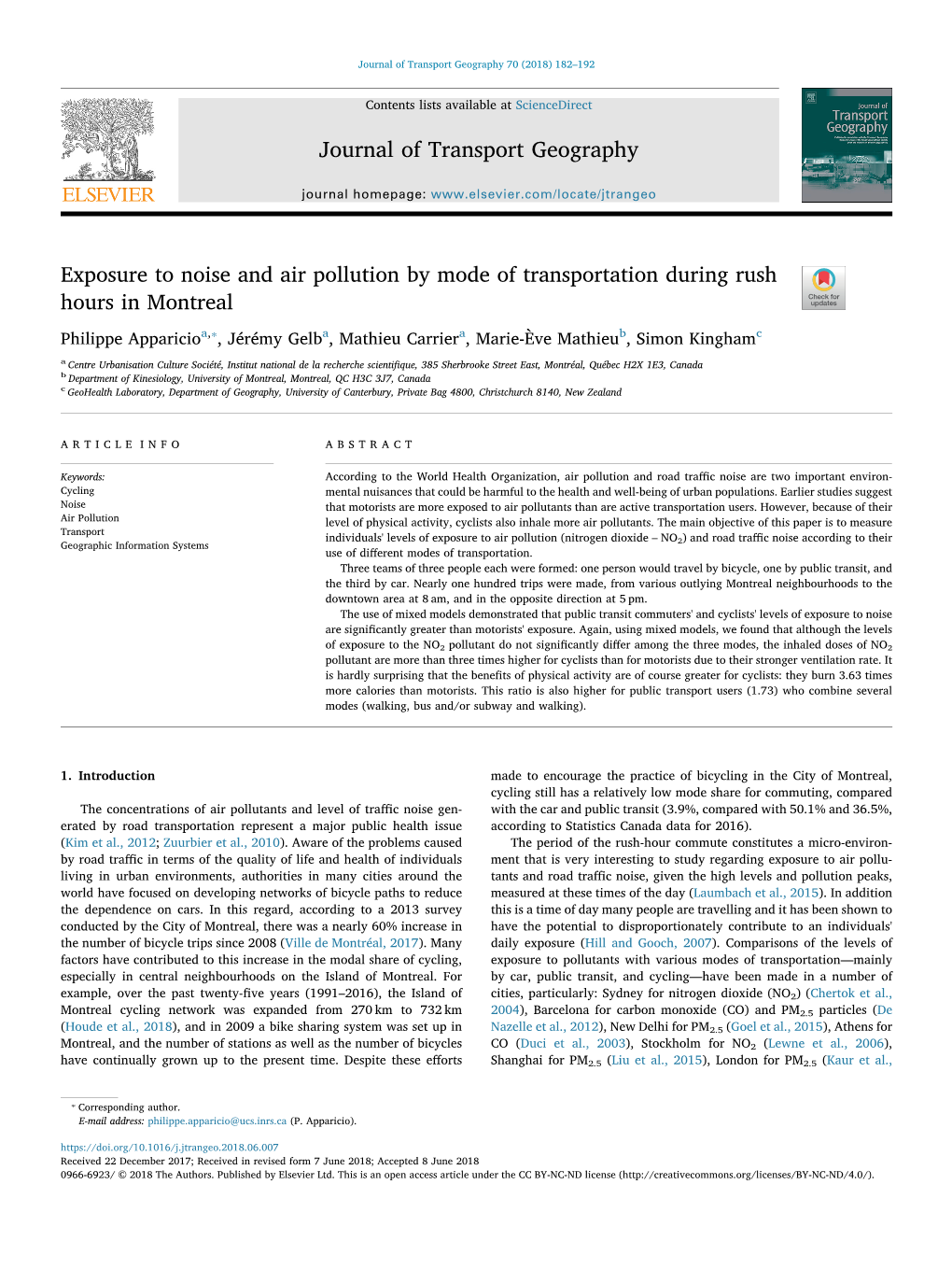 Exposure to Noise and Air Pollution by Mode of Transportation During Rush