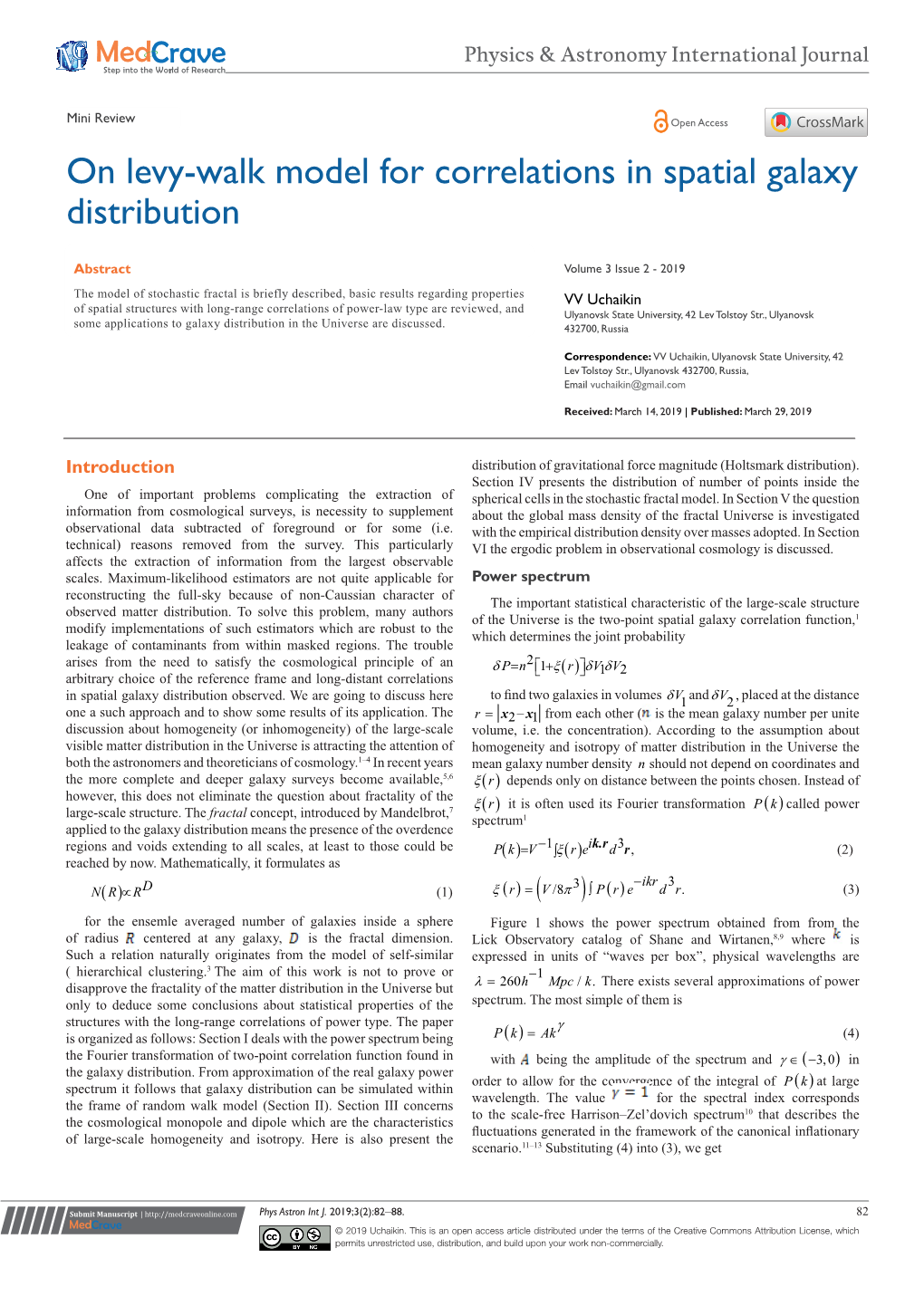 On Levy-Walk Model for Correlations in Spatial Galaxy Distribution