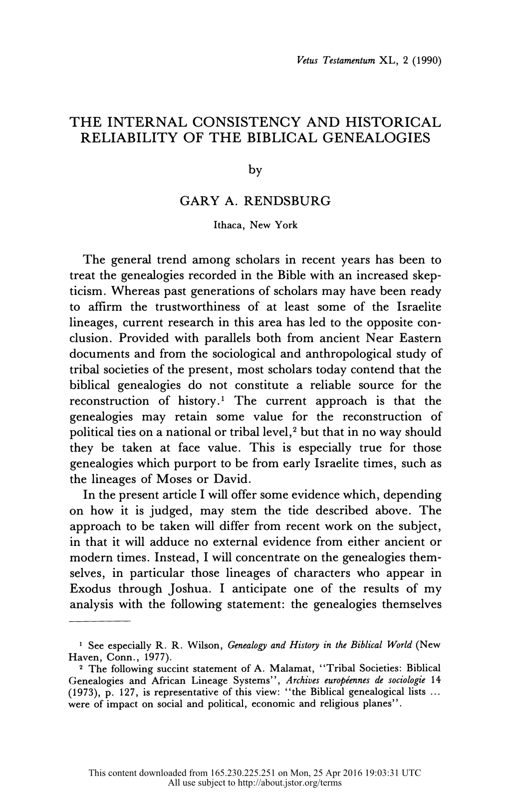 The Internal Consistency and Historical Reliability of the Biblical Genealogies