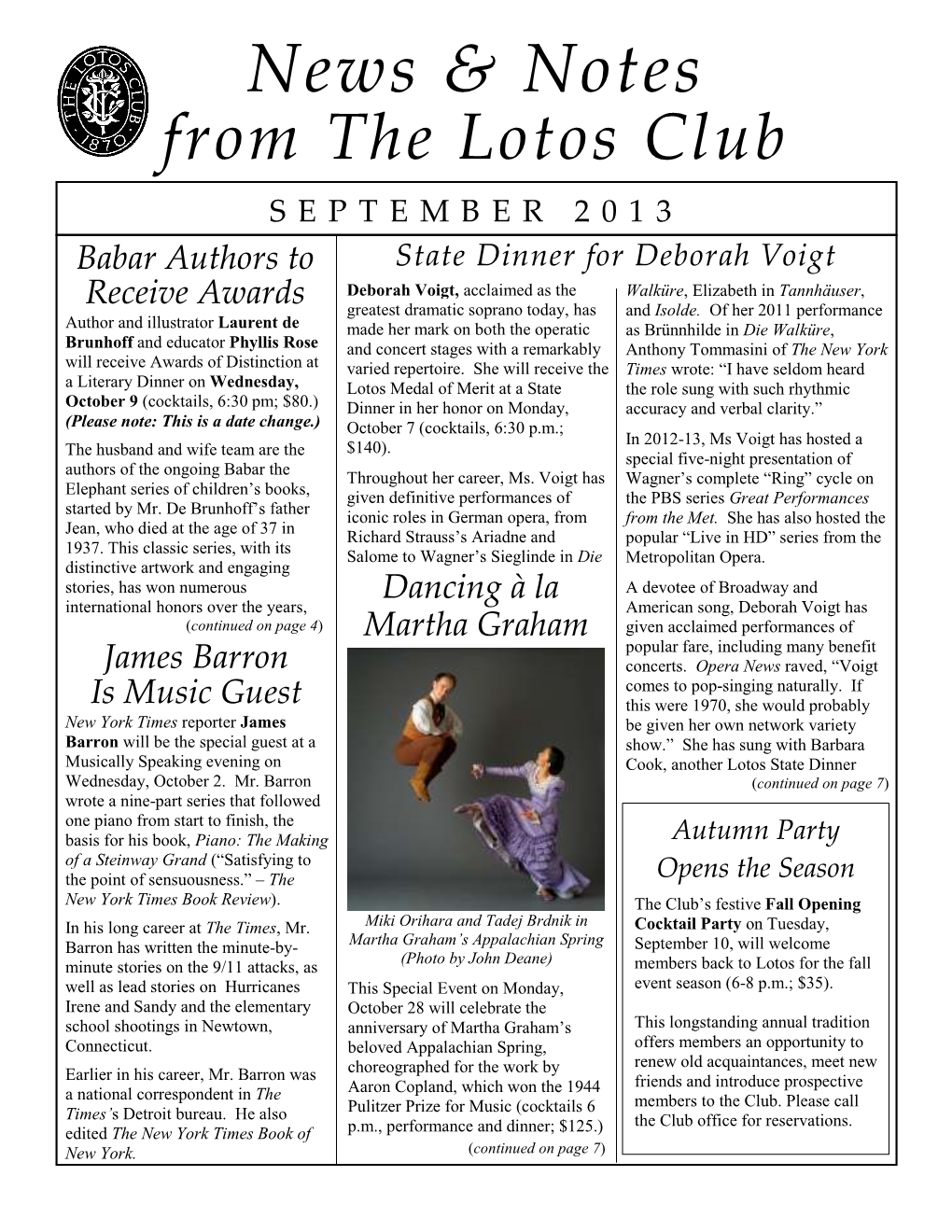 From the Lotos Club News & Notes