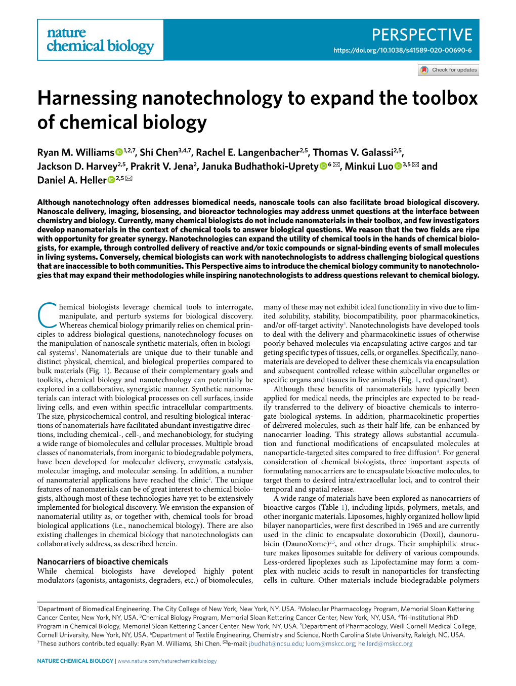 Harnessing Nanotechnology to Expand the Toolbox of Chemical Biology