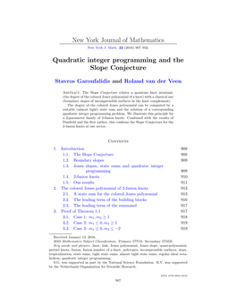 New York Journal of Mathematics Quadratic Integer Programming And
