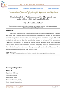 Nutrient Analysis of Psidium Guineense