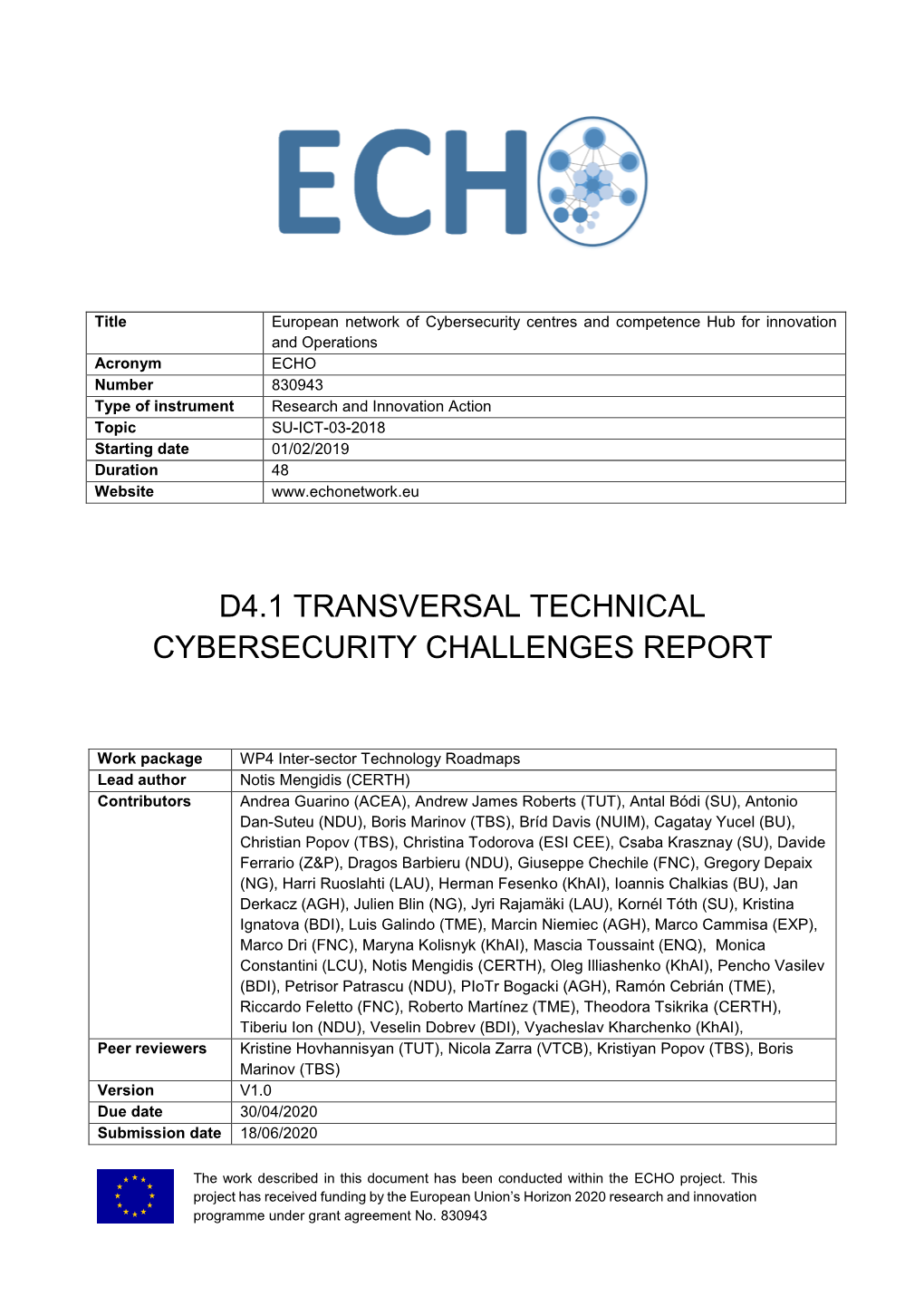 Transversal Technical Cybersecurity Challenges Report