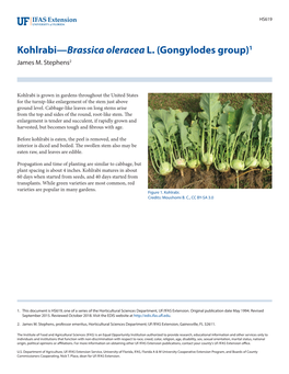 Kohlrabi—Brassica Oleracea L. (Gongylodes Group)1 James M