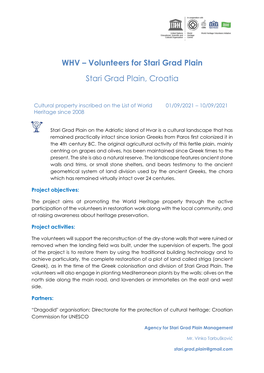 WHV – Volunteers for Stari Grad Plain Stari Grad Plain, Croatia