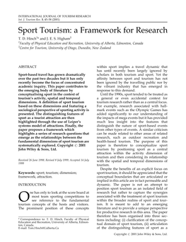 Sport Tourism: a Framework for Research