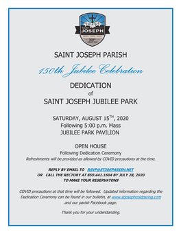 150Th Jubilee Celebration DEDICATION of SAINT JOSEPH JUBILEE PARK