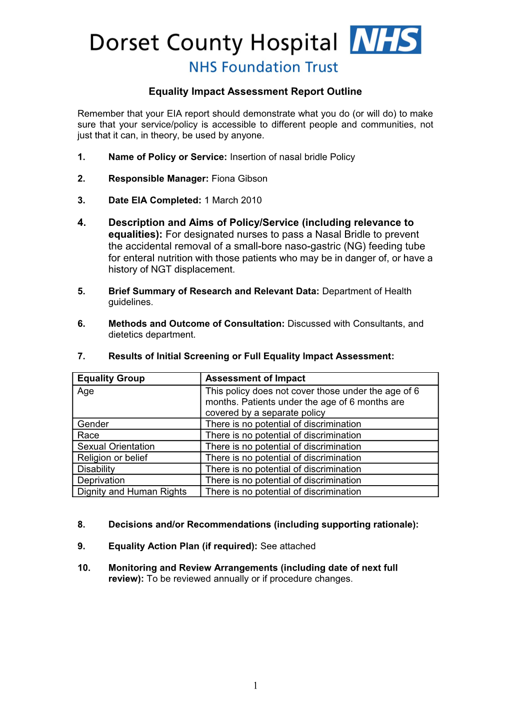 Equality Impact Assessment Report Outline