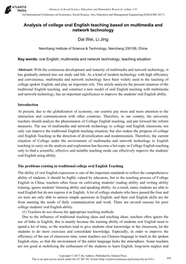 Analysis of College Oral English Teaching Based on Multimedia and Network Technology