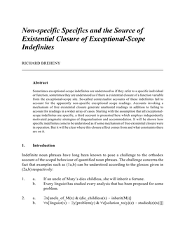 Non-Specific Specifics and the Source of Existential Closure of Exceptional-Scope Indefinites